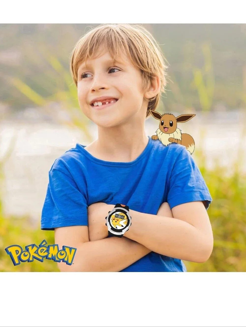 Kids Digital LCD Watch – Black with Pikachu, Charmander & Bulbasaur
